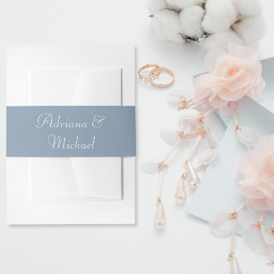 Elegant Dusty Blue Wedding Script Invitation Belly Band