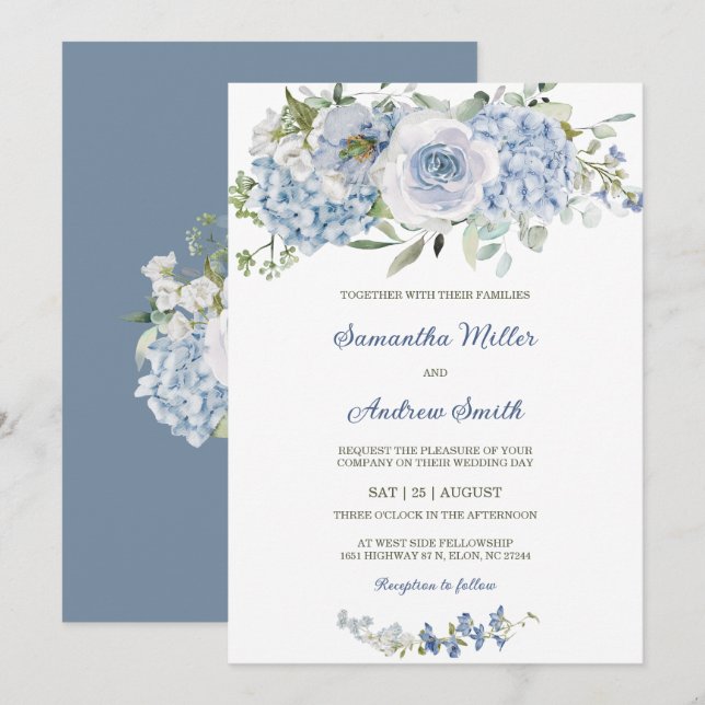 Elegant Dusty Blue Wedding Template (Front/Back)