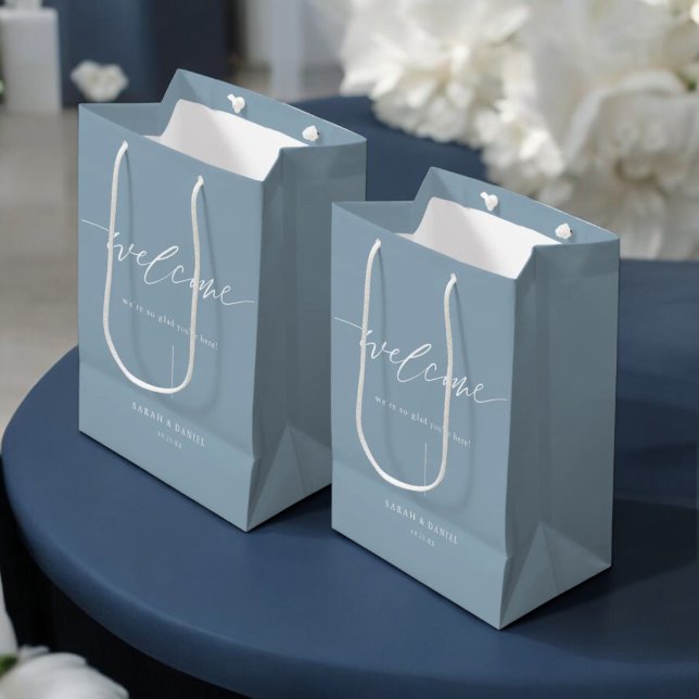 Elegant Dusty Blue Wedding Welcome Gift Bags (Creator Uploaded)