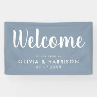 Elegant Dusty Blue Wedding Welcome Sign Banner
