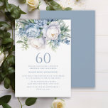 Elegant Dusty Blue White Floral 60th Birthday Invitation<br><div class="desc">Elegant dusty blue and white floral women's 60th birthday party invitation. This invitation can be purchased printed or as a digital invitation to share with family and friends on social media or through email. Contact me for assistance with your customisations or to request additional matching or coordinating Zazzle products for...</div>