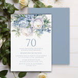 Elegant Dusty Blue White Floral 70th Birthday Invitation<br><div class="desc">Elegant dusty blue and white floral women's 70th birthday party invitation. This invitation can be purchased printed or as a digital invitation to share with family and friends on social media or through email. Contact me for assistance with your customisations or to request additional matching or coordinating Zazzle products for...</div>