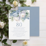 Elegant Dusty Blue White Floral 80th Birthday Invitation<br><div class="desc">Elegant dusty blue and white floral women's 80th birthday party invitation. This invitation can be purchased printed or as a digital invitation to share with family and friends on social media or through email. Contact me for assistance with your customisations or to request additional matching or coordinating Zazzle products for...</div>