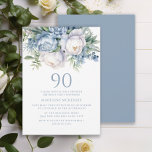 Elegant Dusty Blue White Floral 90th Birthday Invitation<br><div class="desc">Elegant dusty blue and white floral women's 90th birthday party invitation. This invitation can be purchased printed or as a digital invitation to share with family and friends on social media or through email. Contact me for assistance with your customisations or to request additional matching or coordinating Zazzle products for...</div>
