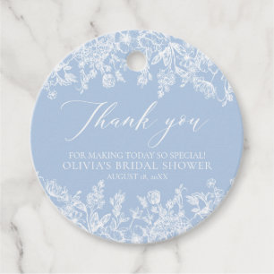 Elegant Dusty Blue White Floral Bridal Shower Favour Tags