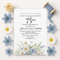 Elegant Dusty Blue White Flowers 75th Anniversary