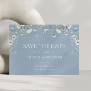Elegant Dusty Blue White Flowers Photo Wedding Save The Date