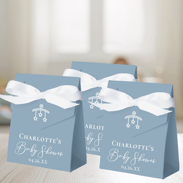 Elegant Dusty Blue White Minimalist Baby Shower Favour Box (Creator Uploaded)