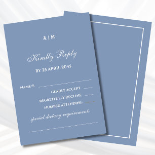 Elegant Dusty Blue White Modern Wedding RSVP Card 