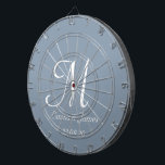Elegant Dusty Blue White Monogram Initial Name<br><div class="desc">Elegant Dusty Blue and White Monogram Initial Name Custom Dart Board</div>