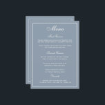 Elegant Dusty Blue White Script Wedding Menu<br><div class="desc">An elegant way to show your guests their menu options. In dusty blue with white writing. An elegant script wedding font has been combined with a modern style all caps font creating a stylish,  yet user friendly wedding menu.

Ample space has been allocated for your menu options.</div>