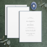Elegant Dusty Blue & White Typography Wedding Invitation<br><div class="desc">A gorgeous typography wedding invitation for a summer or fall wedding! This beautiful, elegant design features a dusty blue edge around a white invitation, with modern typography in soft off-black. A simple, minimalist design. Thank you sooo much for supporting our small business, we really appreciate it! We are so happy...</div>