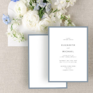 Elegant Dusty Blue & White Typography Wedding Invitation