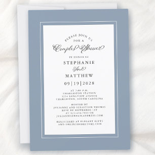Elegant Dusty Blue White Wedding Couples Shower Invitation