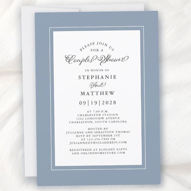 Elegant Dusty Blue White Wedding Couples Shower Invitation (Elegant Dusty Blue White Wedding Couples Shower Invitation)