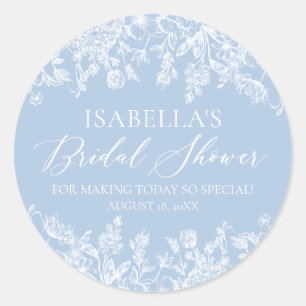 Elegant Dusty Blue White Wildflower Bridal Shower Classic Round Sticker