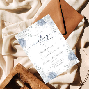Elegant Dusty Blue & White Winter Floral Wedding  Invitation