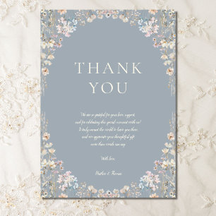 Elegant Dusty Blue Wildflower Baby Shower Thank You Card