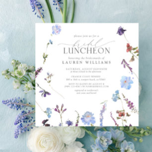 Elegant Dusty Blue Wildflower Bridal Luncheon Invitation