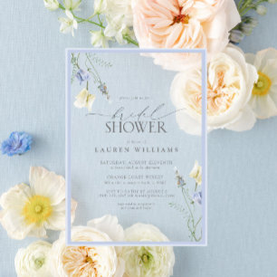 Elegant Dusty Blue Wildflower Bridal Shower Acrylic Invitations