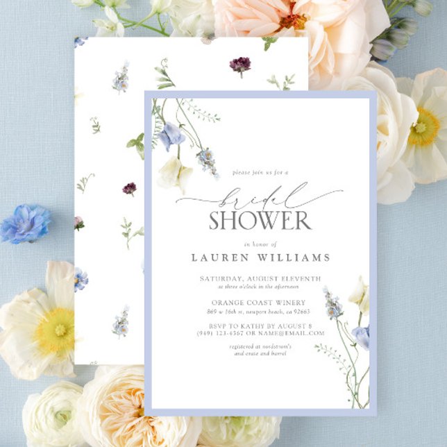Elegant Dusty Blue Wildflower Bridal Shower Invitation (Elegant Dusty Blue Wildflower Bridal Shower Invitation)