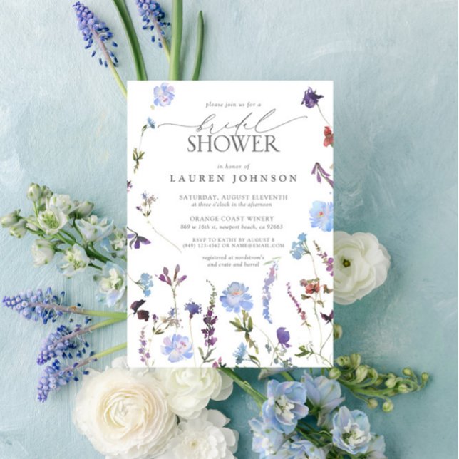 Elegant Dusty Blue Wildflower Floral Bridal Shower Invitation (Creator Uploaded)