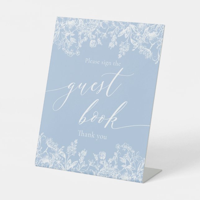 Elegant Dusty Blue Wildflower Guest Book Sign (Front)