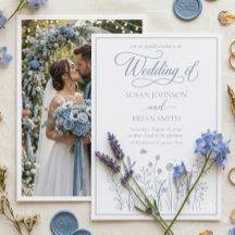 Elegant Dusty Blue Wildflower Photo Wedding 