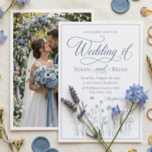 Elegant Dusty Blue Wildflower Photo Wedding 