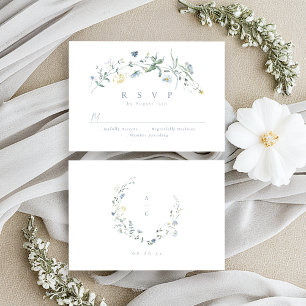 Elegant Dusty Blue Wildflower Rustic Boho Wedding RSVP Card
