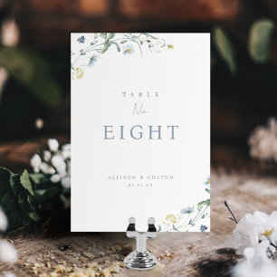 Elegant Dusty Blue Wildflower Rustic Boho Wedding Table Number