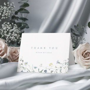 Elegant Dusty Blue Wildflower Rustic Boho Wedding Thank You Card