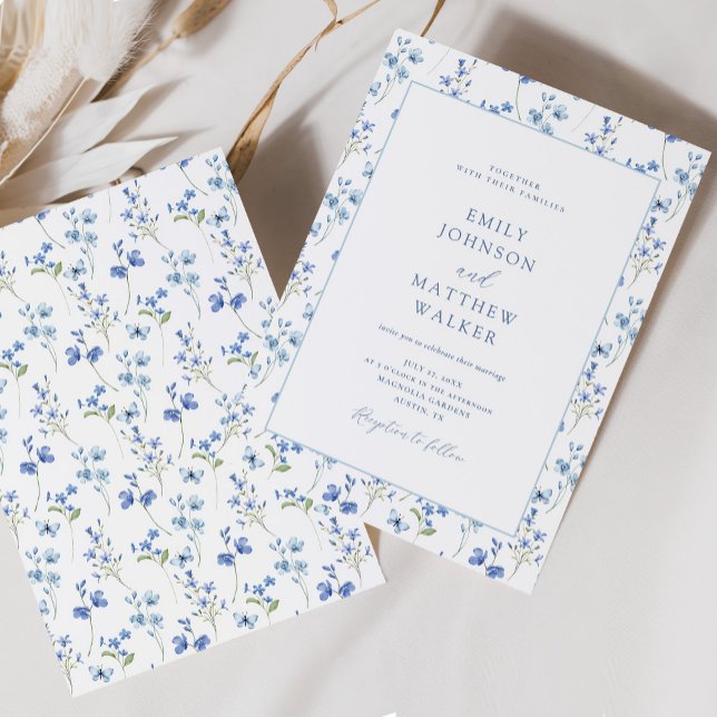 Elegant Dusty Blue Wildflower Wedding Invitation (Creator Uploaded)