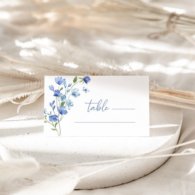 Elegant Dusty Blue Wildflower Wedding Place Card (Creator Uploaded)