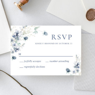 Elegant Dusty Blue Winter Boho Foliage Wedding RSVP Card