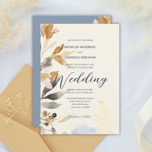 Elegant Dusty Blue Winter Floral Wedding Invitation