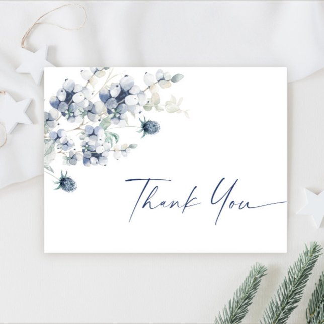 Elegant Dusty Blue Winter Foliage Boho Thank You Postcard (Creator Uploaded)