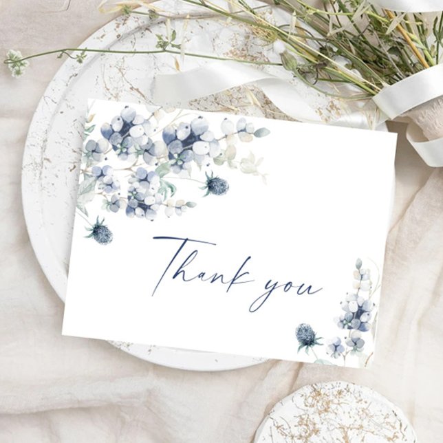 Elegant Dusty Blue Winter Foliage Boho Thank You Postcard (Creator Uploaded)