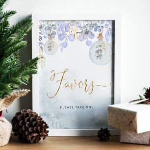 Elegant dusty blue winter foliage Favours Poster