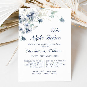 Elegant Dusty Blue Winter Foliage Rehearsal Dinner Invitation
