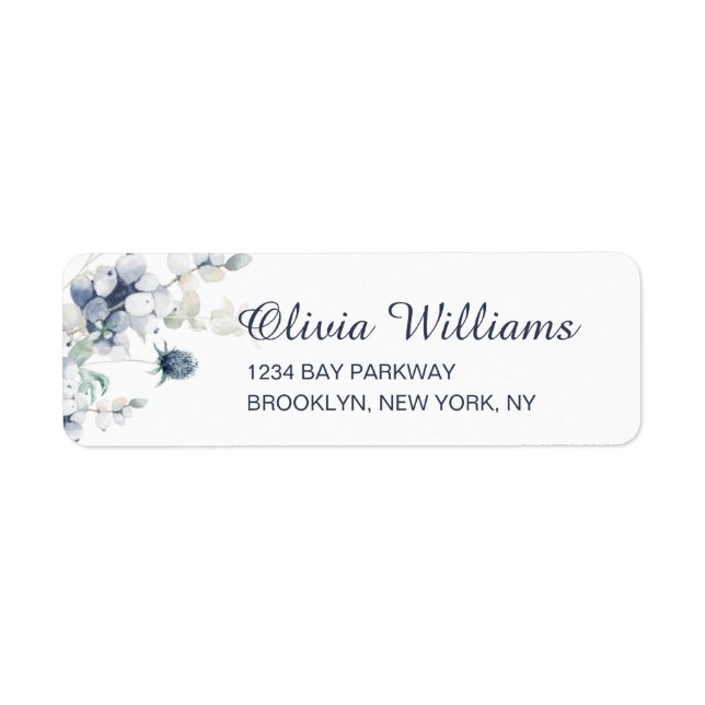 Elegant Dusty Blue Winter Foliage Return Address (Front)