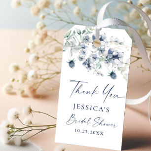 Elegant Dusty Blue Winter Foliage Thank You Gift Tags