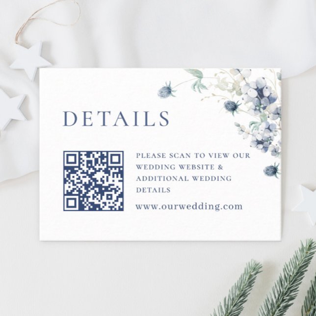 Elegant Dusty Blue Winter Foliage Wedding Details Enclosure Card (Creator Uploaded)