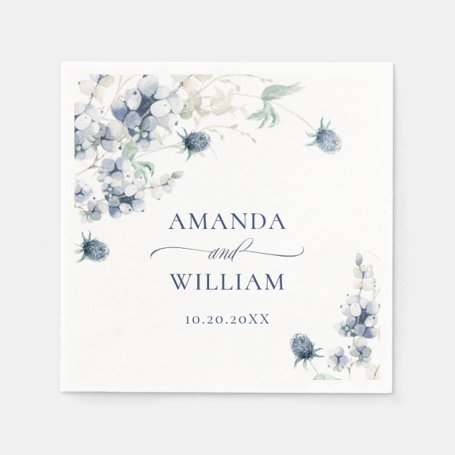 Elegant Dusty Blue Winter Foliage Wedding Napkin (Front)