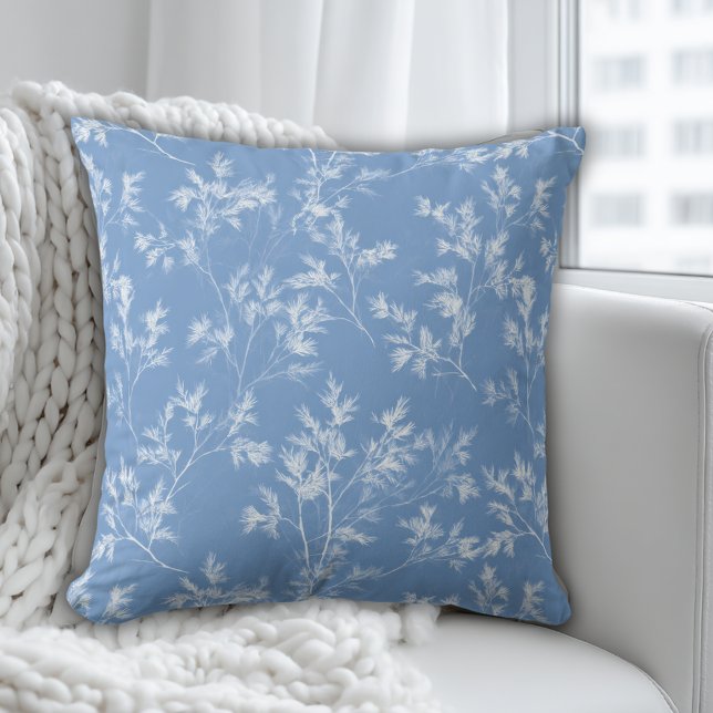 Elegant Dusty Blue Winter Frost Botanical Pillow (Creator Uploaded)