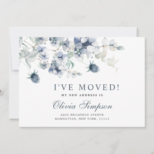 Elegant Dusty Blue Winter Moving Announcement (Front)