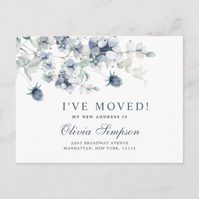 Elegant Dusty Blue Winter Moving Announcement Postcard (Front)