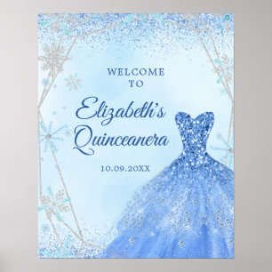 Elegant Dusty Blue Winter Quinceañera Welcome Sign