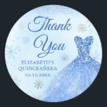 Elegant Dusty Blue Winter Snowflake Quinceañera Classic Round Sticker<br><div class="desc">Elegant Dusty Blue Winter Snowflake Quinceañera Thank You Sticker</div>