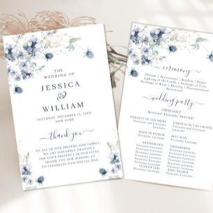 Elegant Dusty Blue Winter Wedding Ceremony Program